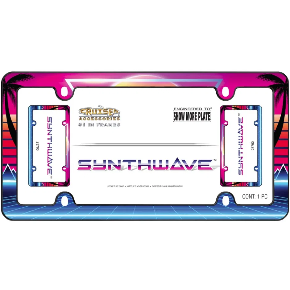 23760 – CRUISER License Plate Frame, Synthwave With Palm Tree Design Without Illumination Polycarbon - view 2